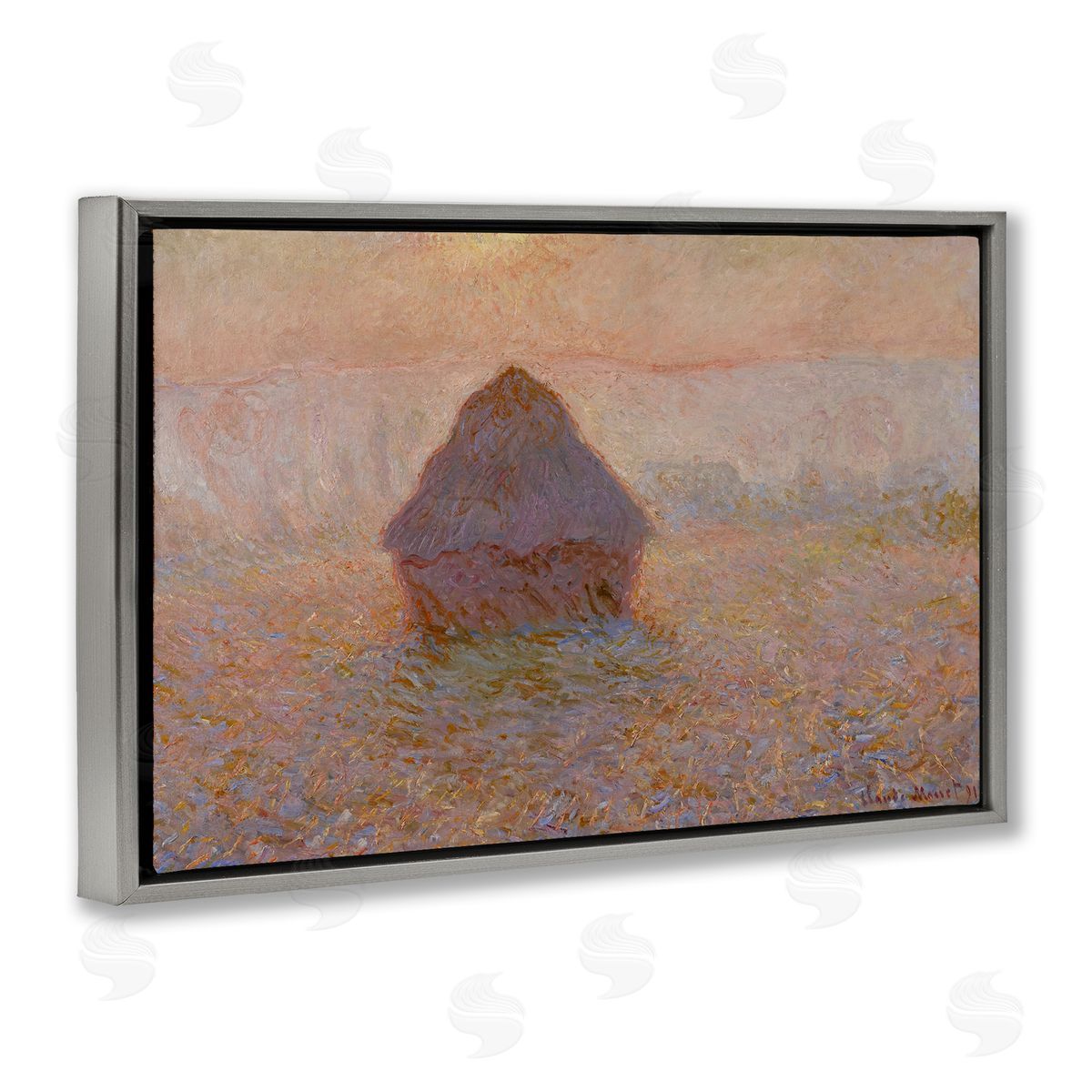 one1000paintings Classical Monet Grainstack Gray Floating Frame Canvas Wall Art Print