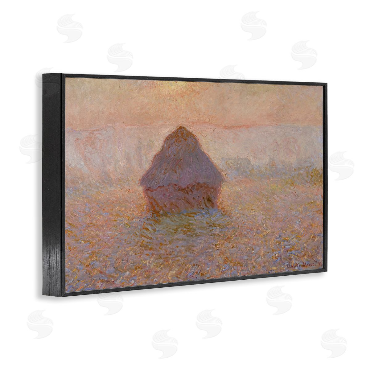 one1000paintings Classical Monet Grainstack Black Framed Giclee Wall Art Print
