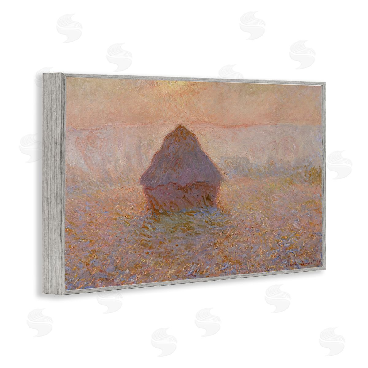 one1000paintings Classical Monet Grainstack Gray Framed Giclee Wall Art Print