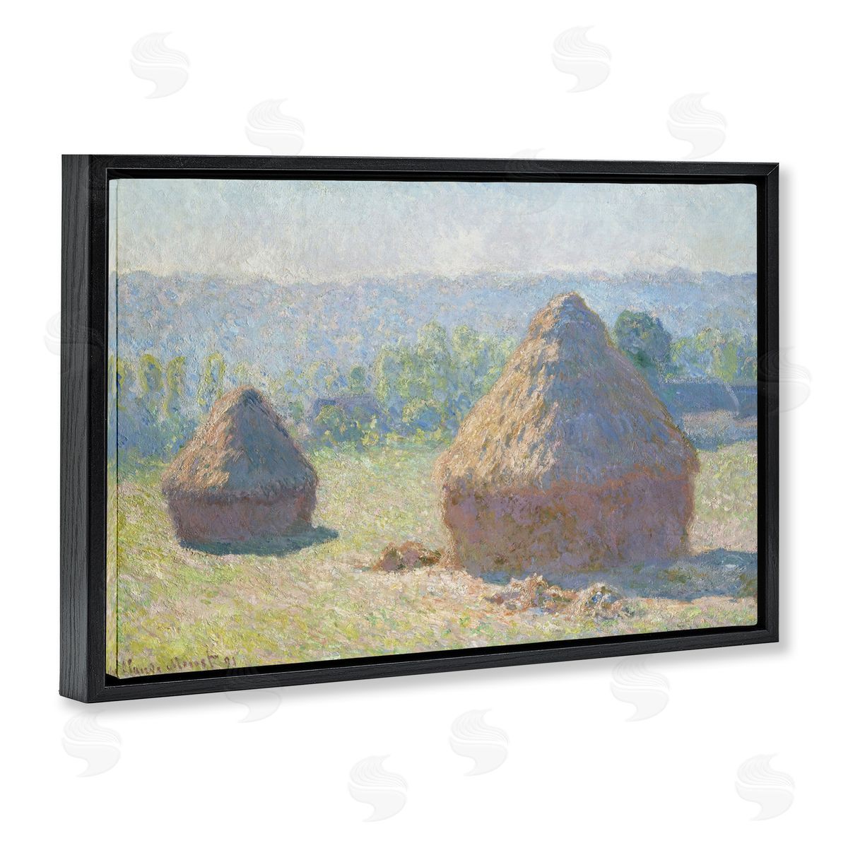one1000paintings Classic End Of Summer Haystacks Black Floating Frame Canvas Wall Art Print