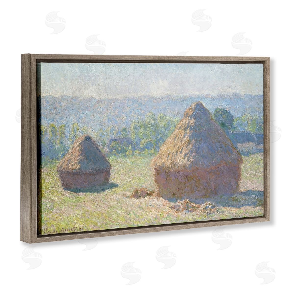 one1000paintings Classic End Of Summer Haystacks Brown Floating Frame Canvas Wall Art Print