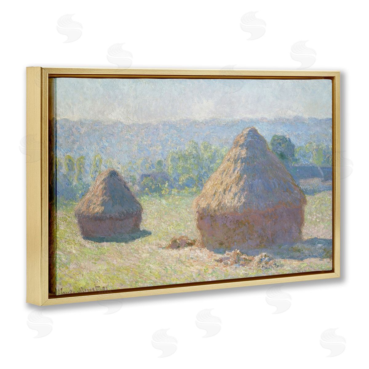 one1000paintings Classic End Of Summer Haystacks Gold Floating Frame Canvas Wall Art Print
