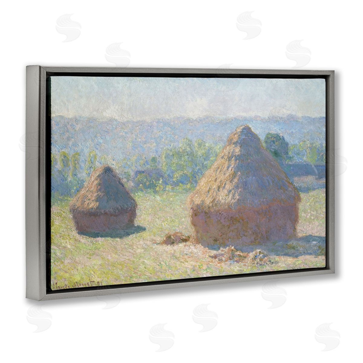 one1000paintings Classic End Of Summer Haystacks Gray Floating Frame Canvas Wall Art Print