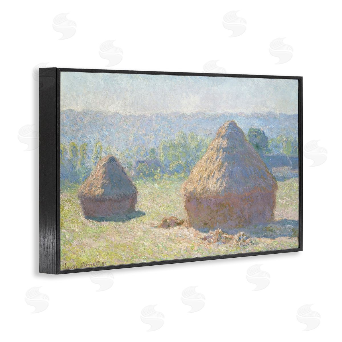 one1000paintings Classic End Of Summer Haystacks Black Framed Giclee Wall Art Print