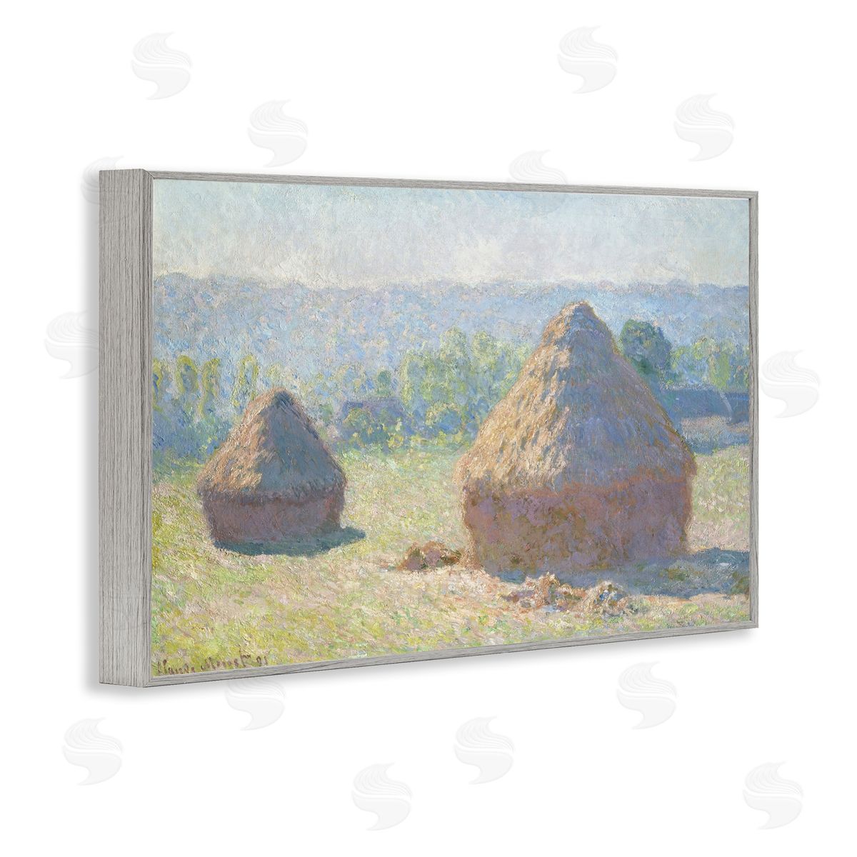 one1000paintings Classic End Of Summer Haystacks Gray Framed Giclee Wall Art Print