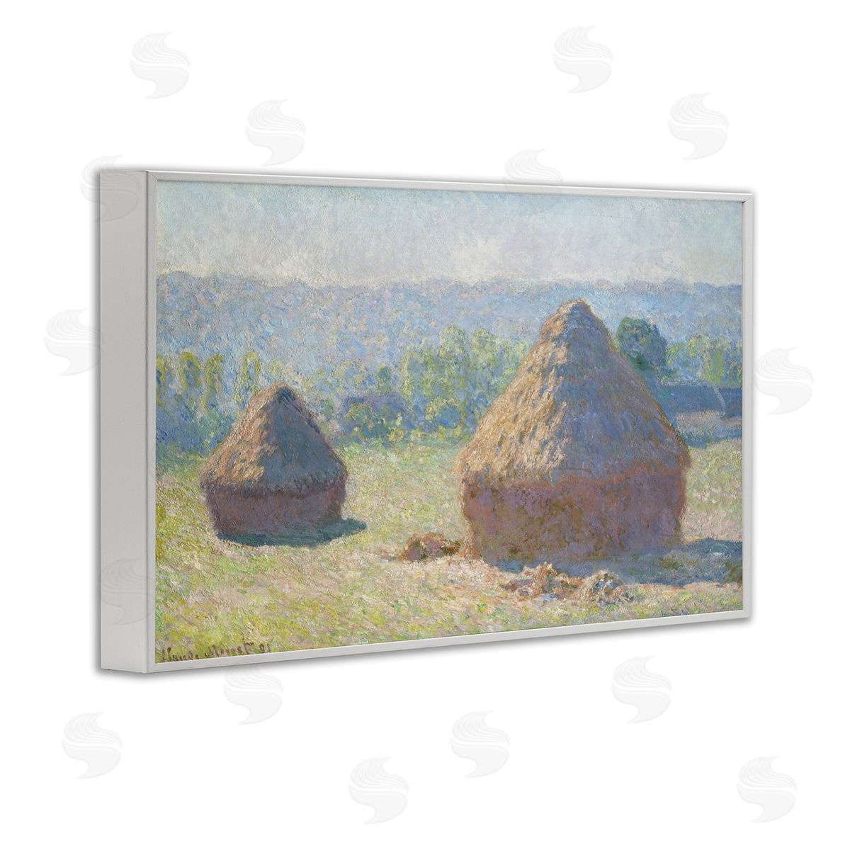 one1000paintings Classic End Of Summer Haystacks White Framed Giclee Wall Art Print