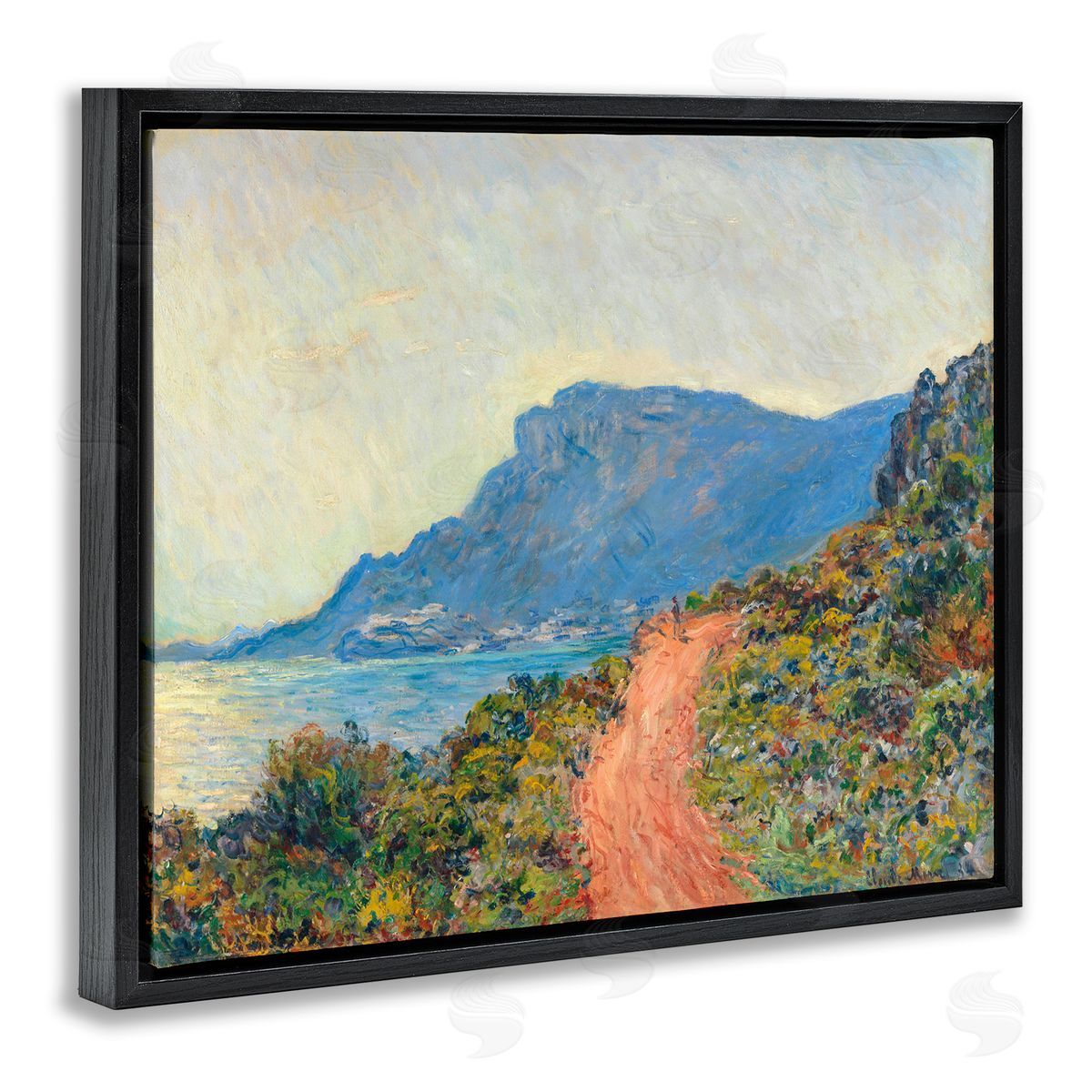 one1000paintings Classic Monet Mountain Landscape Black Floating Frame Canvas Wall Art Print