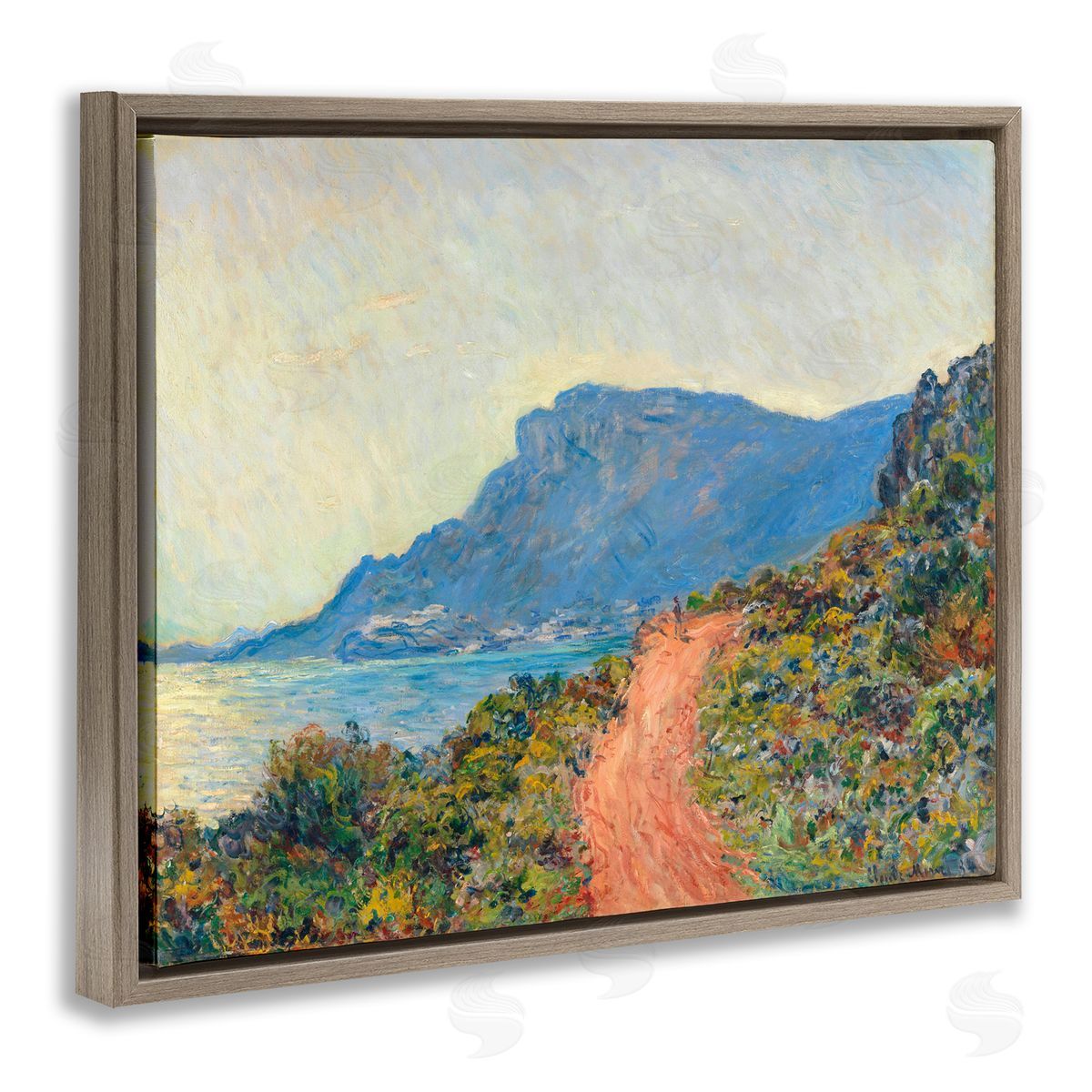 one1000paintings Classic Monet Mountain Landscape Brown Floating Frame Canvas Wall Art Print