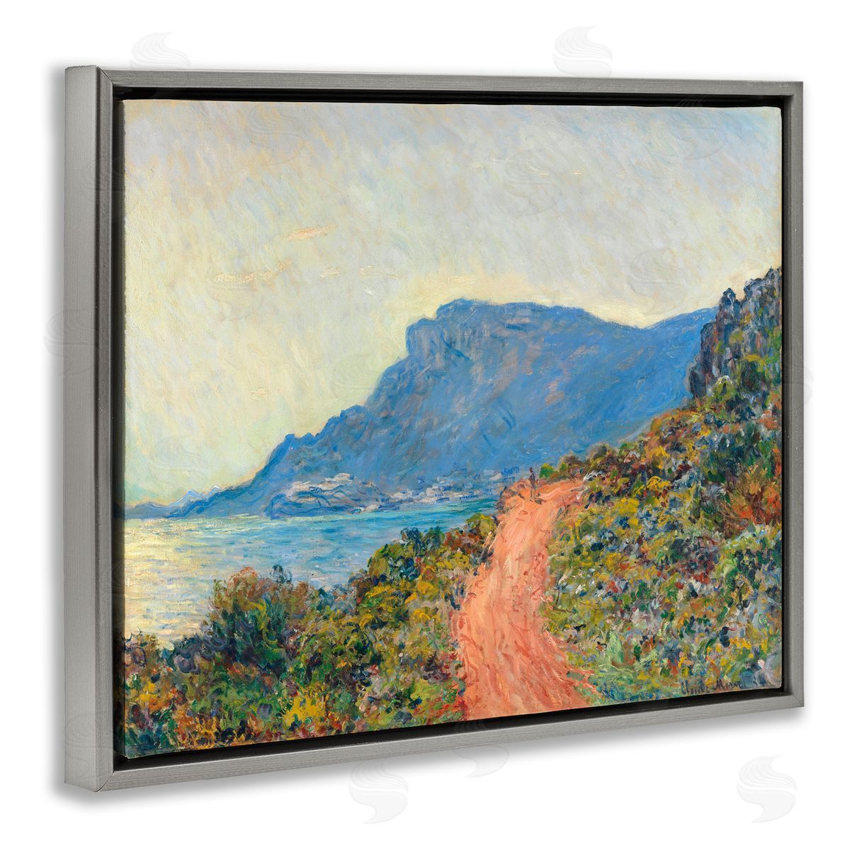 one1000paintings Classic Monet Mountain Landscape Gray Floating Frame Canvas Wall Art Print