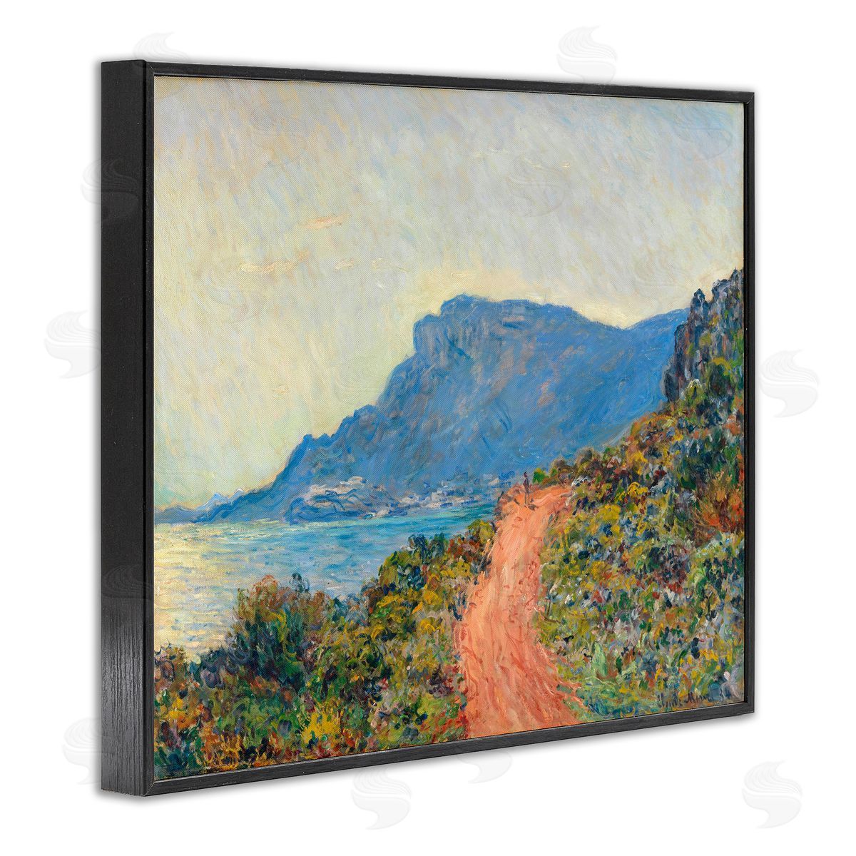 one1000paintings Classic Monet Mountain Landscape Black Framed Giclee Wall Art Print