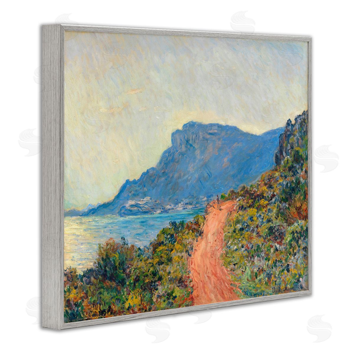 one1000paintings Classic Monet Mountain Landscape Gray Framed Giclee Wall Art Print