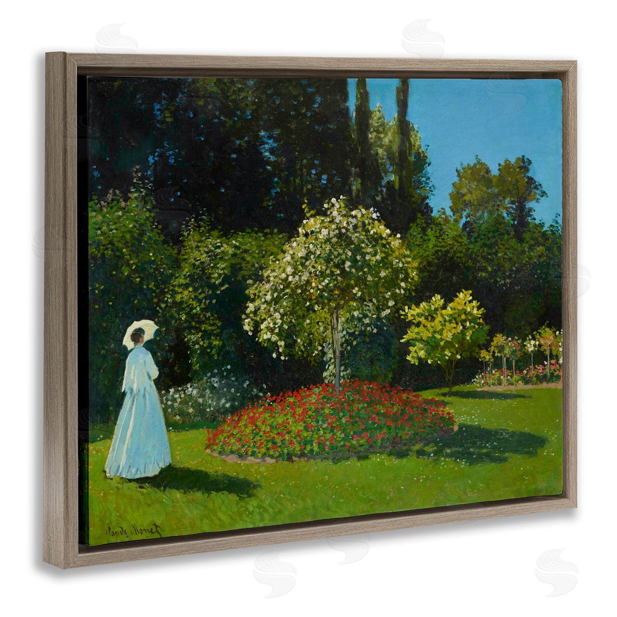 one1000paintings Classic Monet Lady in Garden Brown Floating Frame Canvas Wall Art Print