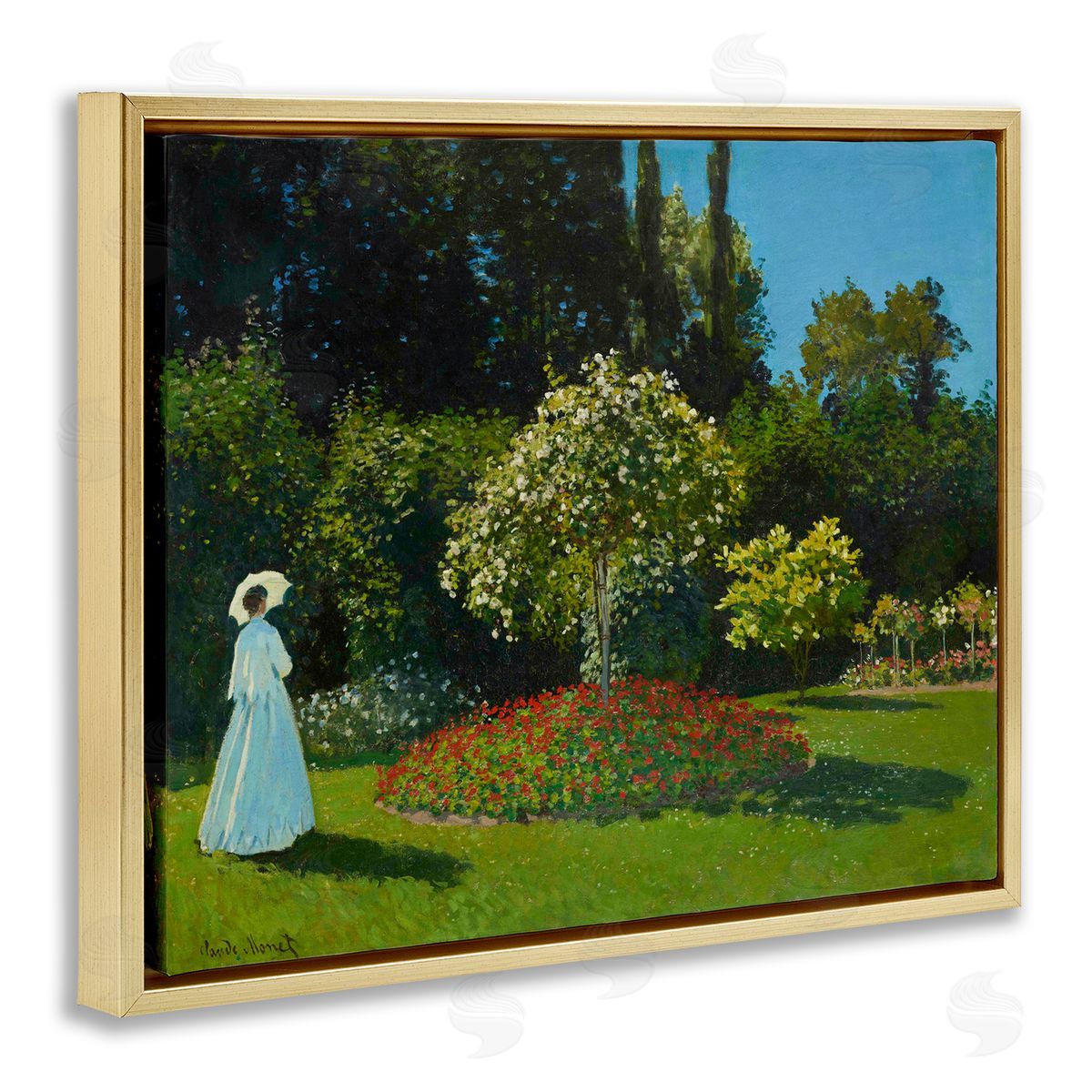 one1000paintings Classic Monet Lady in Garden Gold Floating Frame Canvas Wall Art Print
