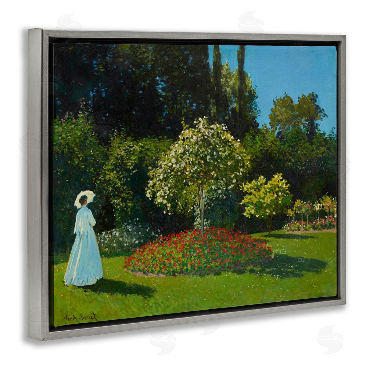 one1000paintings Classic Monet Lady in Garden Gray Floating Frame Canvas Wall Art Print
