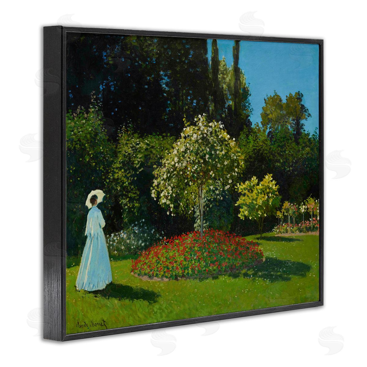 one1000paintings Classic Monet Lady in Garden Black Framed Giclee Wall Art Print