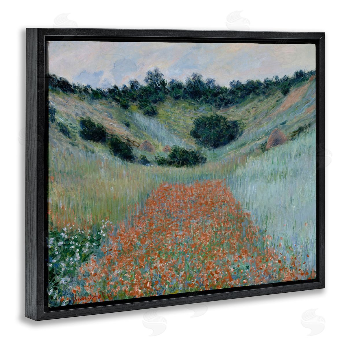 one1000paintings Classic Poppy Field in Hollow Black Floating Frame Canvas Wall Art Print