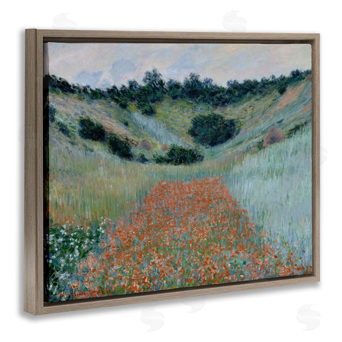 one1000paintings Classic Poppy Field in Hollow Brown Floating Frame Canvas Wall Art Print