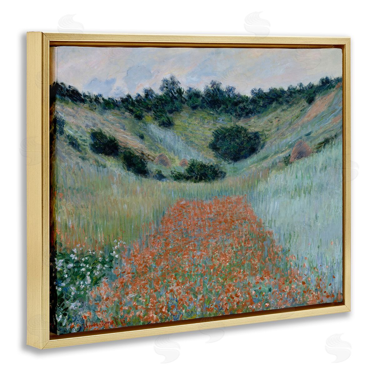 one1000paintings Classic Poppy Field in Hollow Gold Floating Frame Canvas Wall Art Print