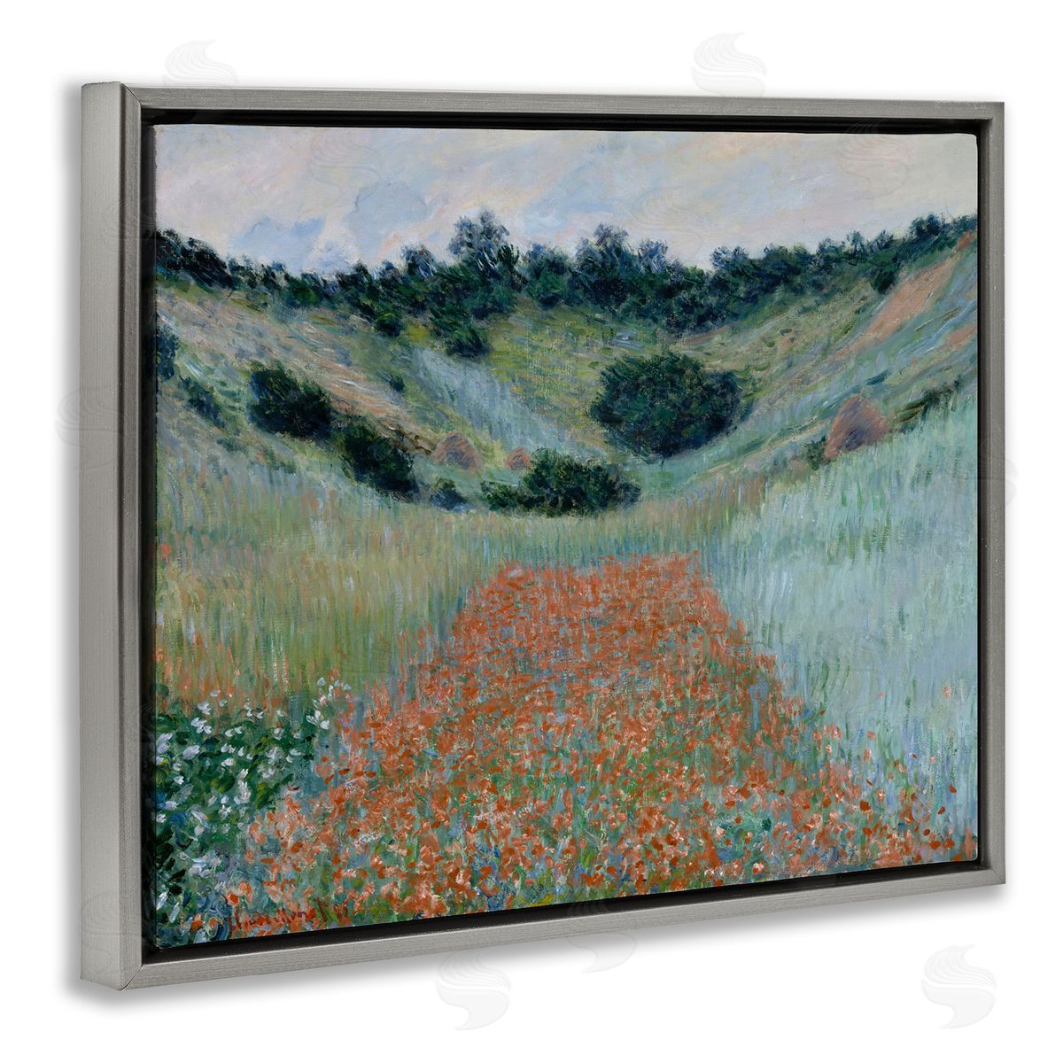 one1000paintings Classic Poppy Field in Hollow Gray Floating Frame Canvas Wall Art Print