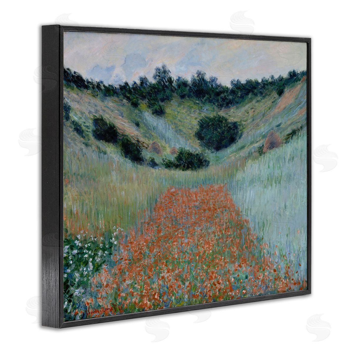 one1000paintings Classic Poppy Field in Hollow Black Framed Giclee Wall Art Print