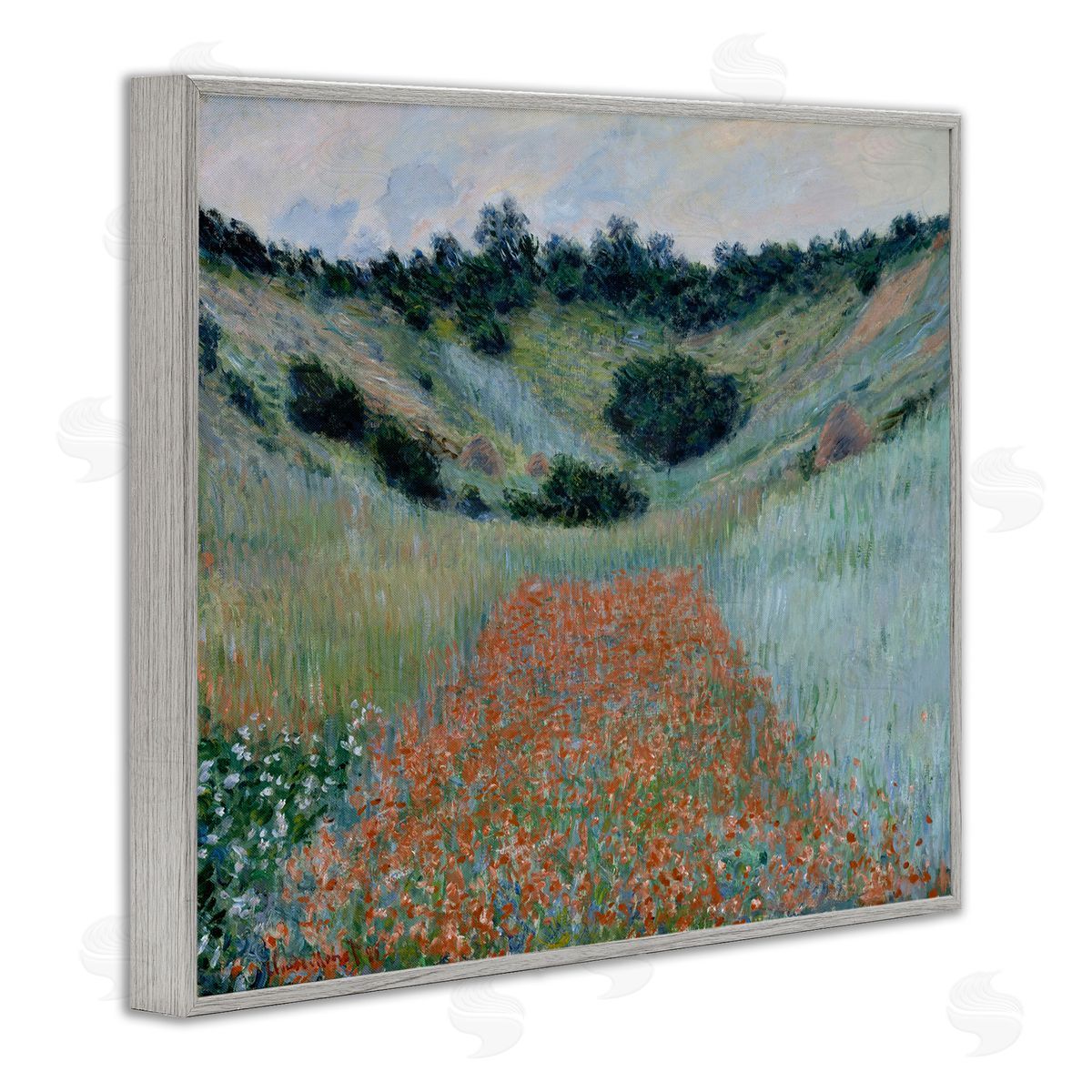 one1000paintings Classic Poppy Field in Hollow Gray Framed Giclee Wall Art Print