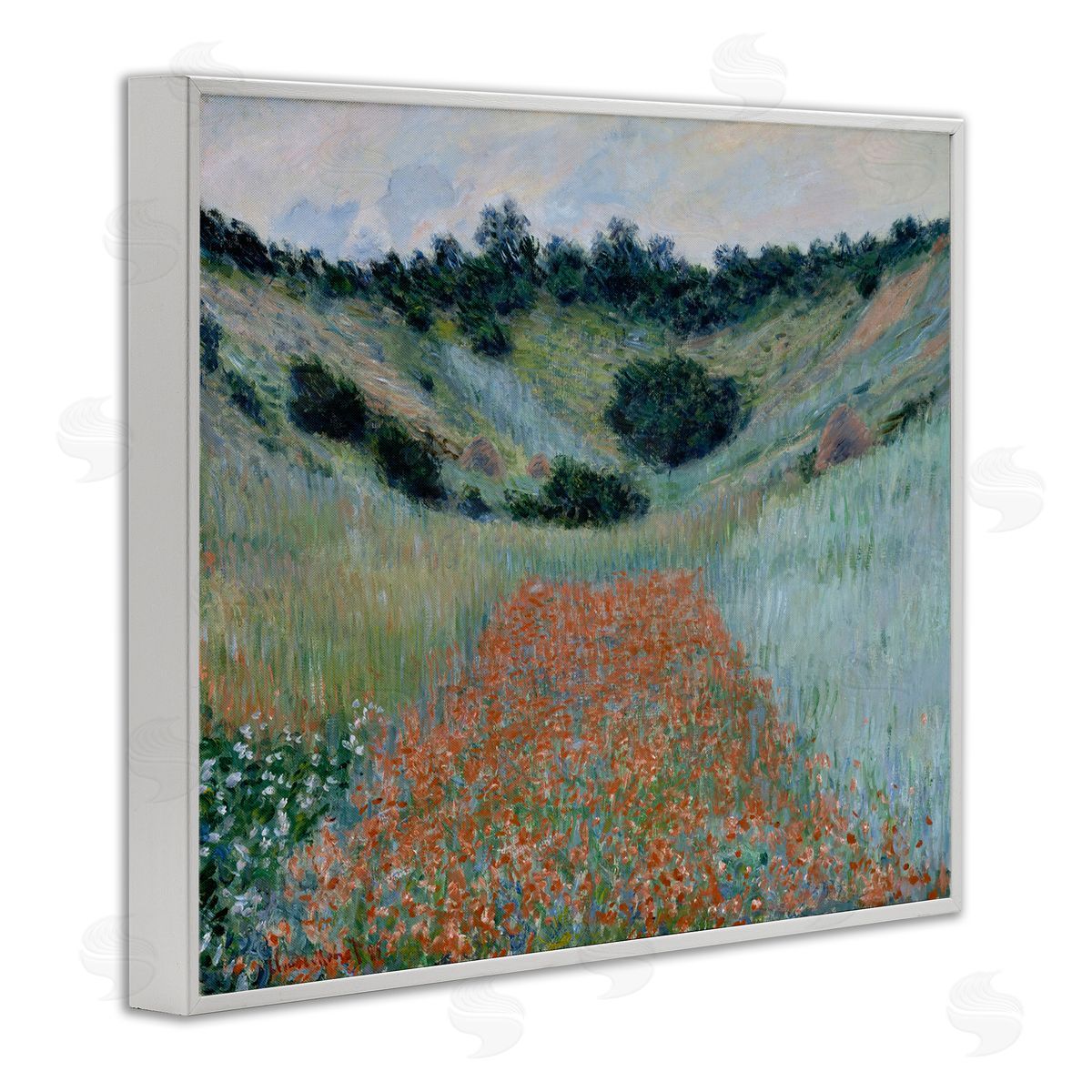 one1000paintings Classic Poppy Field in Hollow White Framed Giclee Wall Art Print