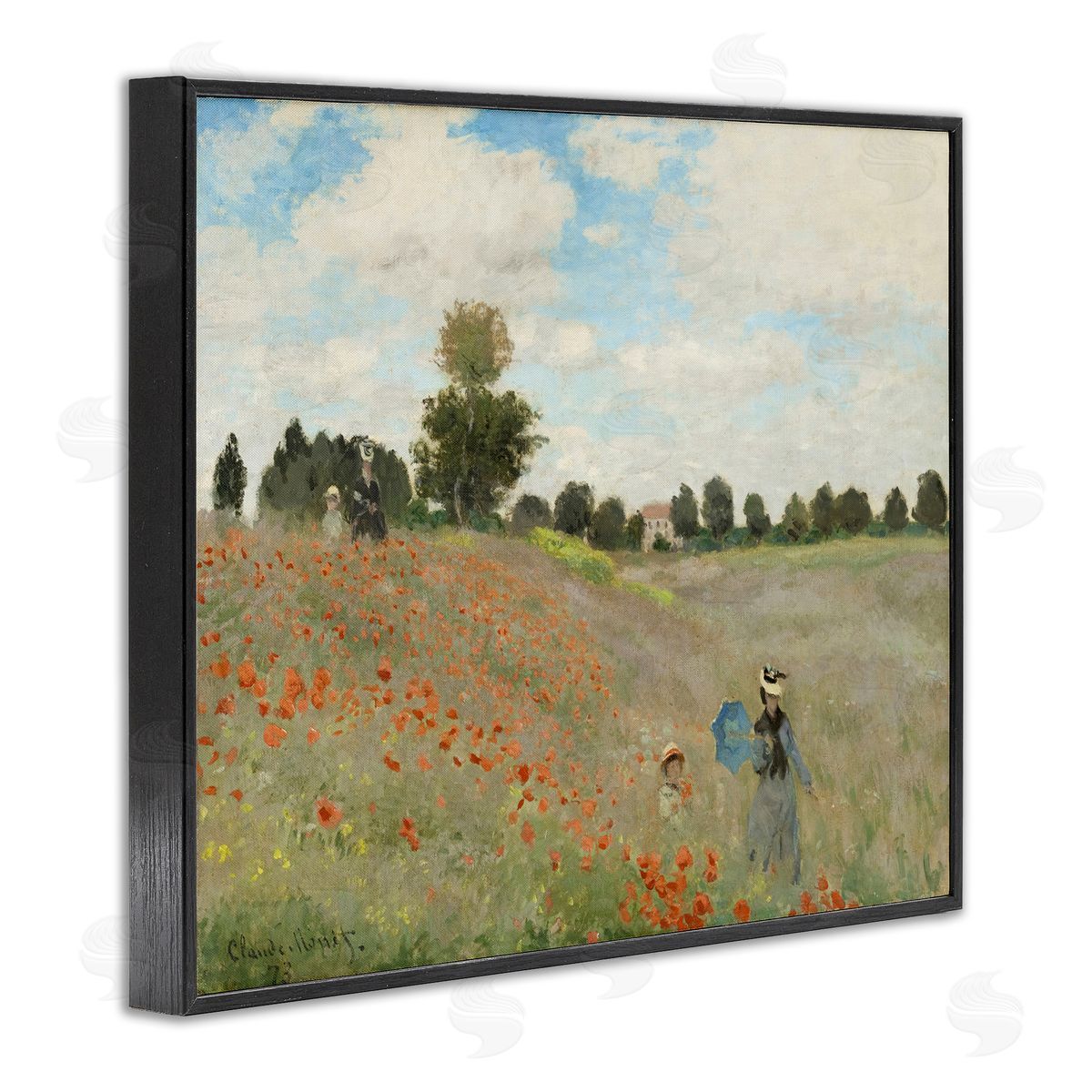 one1000paintings Classic Monet Poppy Field Black Framed Giclee Wall Art Print