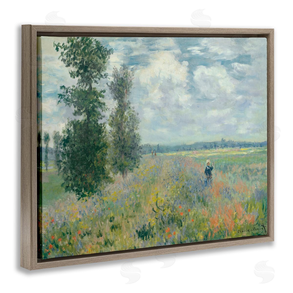one1000paintings Classic Poppy Field Near Argenteuil Brown Floating Frame Canvas Wall Art Print