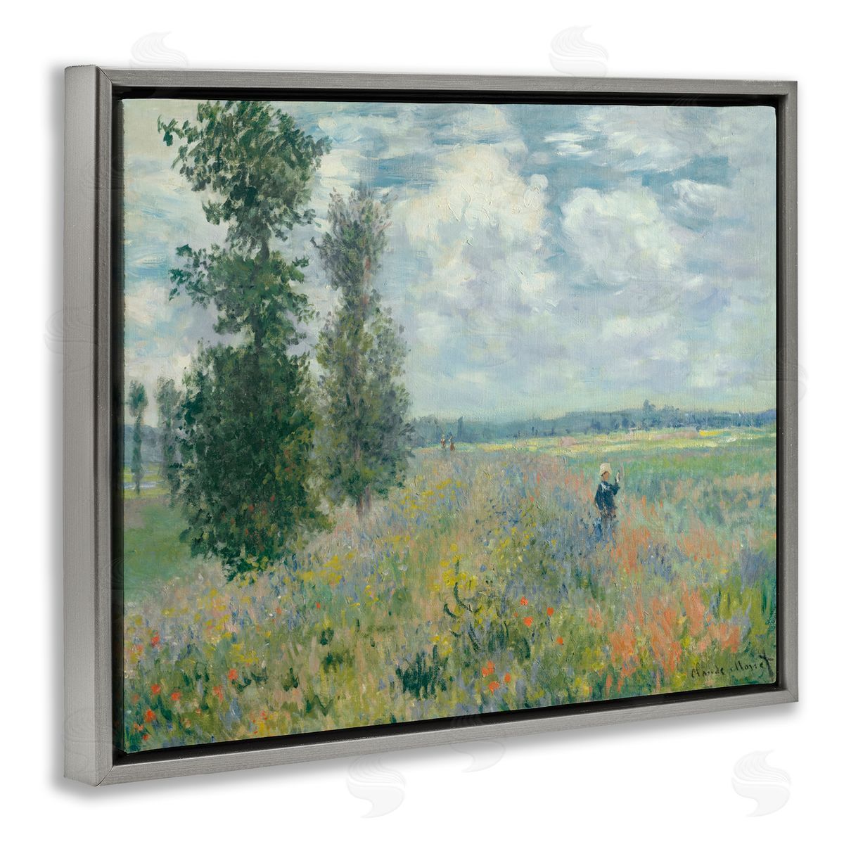 one1000paintings Classic Poppy Field Near Argenteuil Gray Floating Frame Canvas Wall Art Print