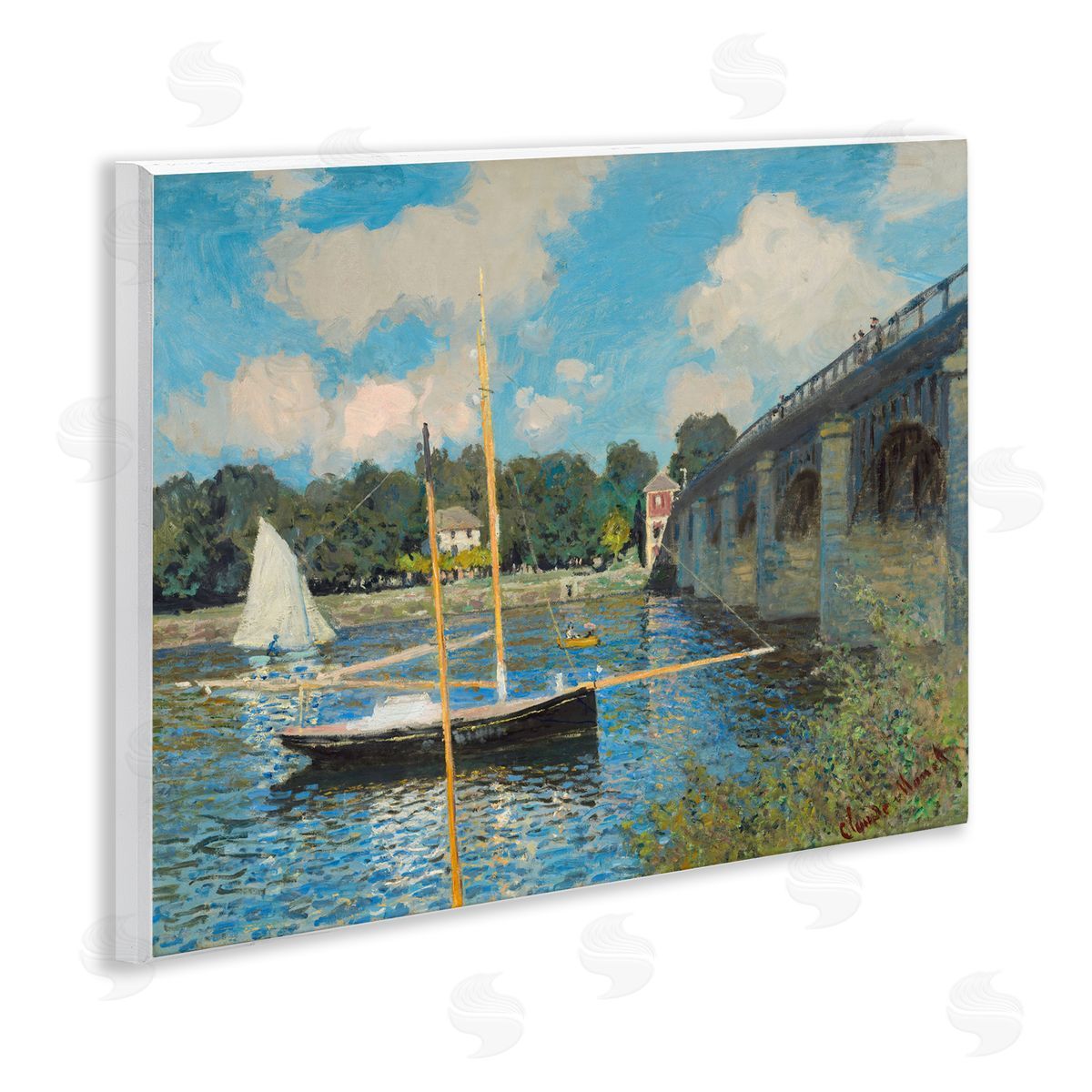 one1000paintings Classic River with Boats Sailing Wooden Wall Plaque Art Print