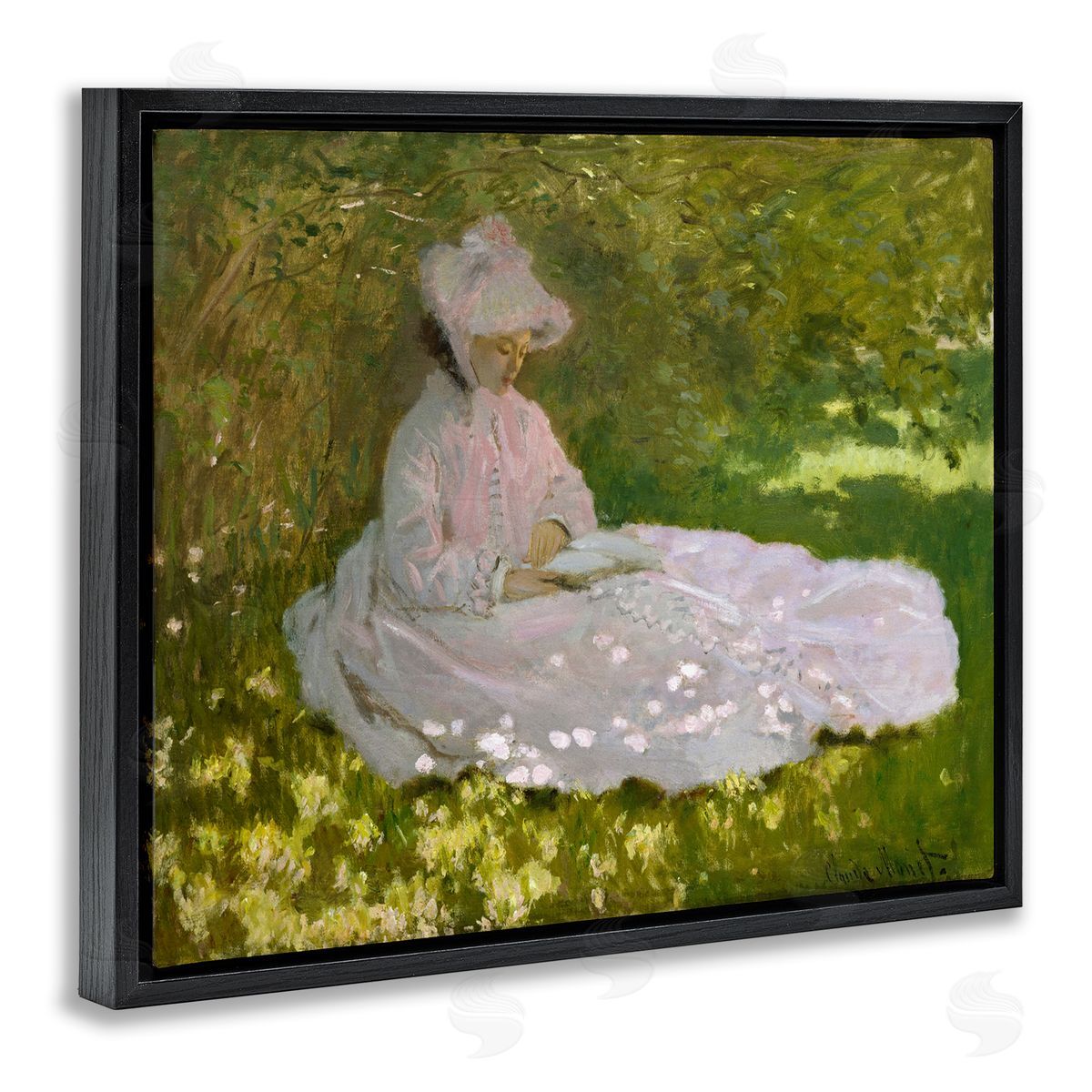 one1000paintings Classical Monet Springtime Portrait Black Floating Frame Canvas Wall Art Print