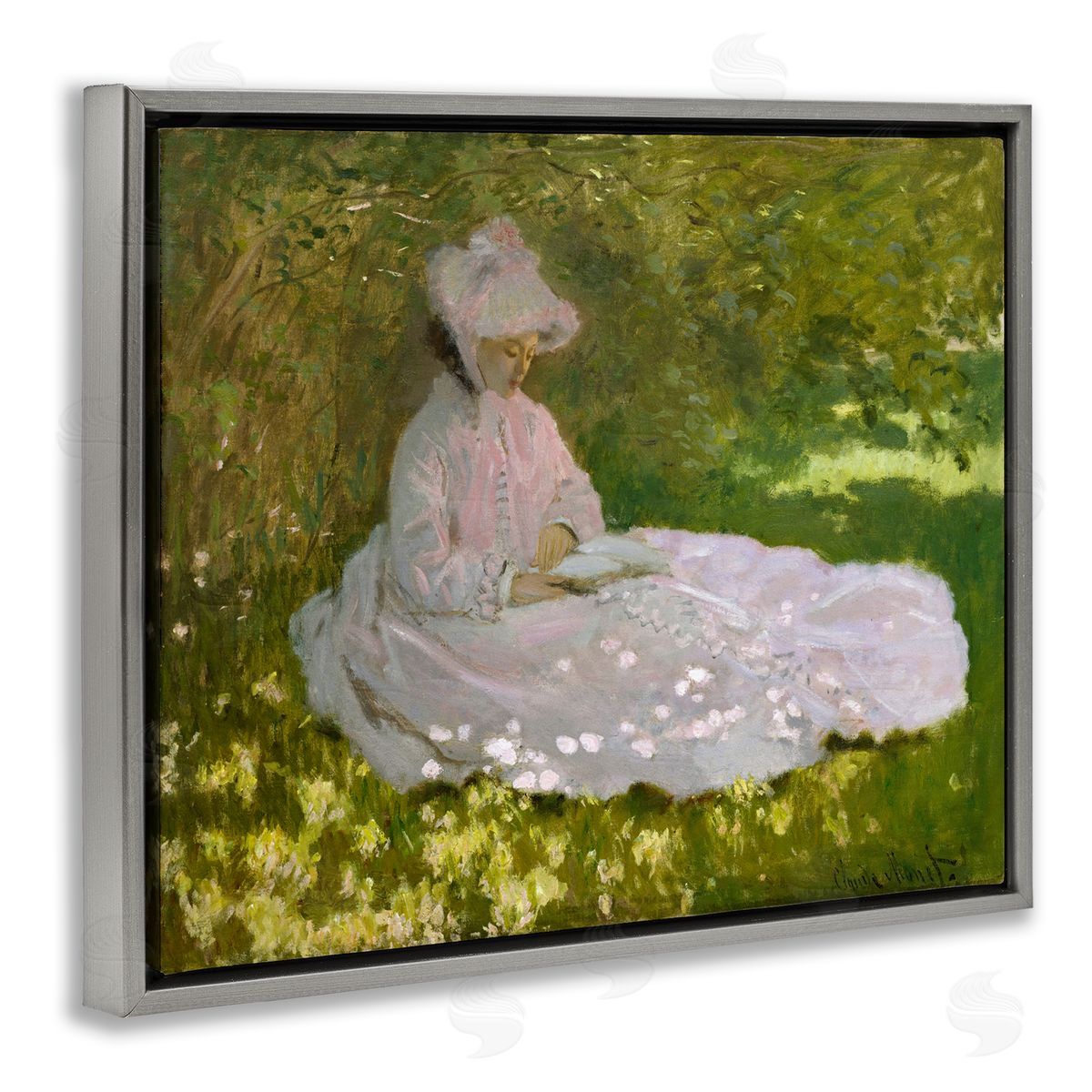 one1000paintings Classical Monet Springtime Portrait Gray Floating Frame Canvas Wall Art Print