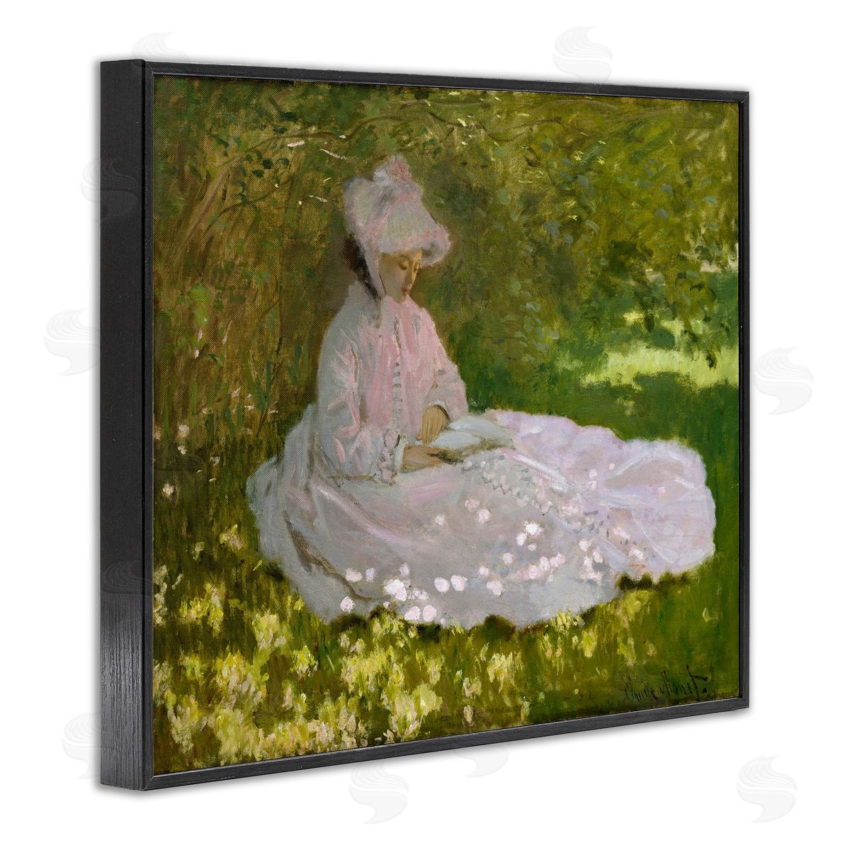 one1000paintings Classical Monet Springtime Portrait Black Framed Giclee Wall Art Print