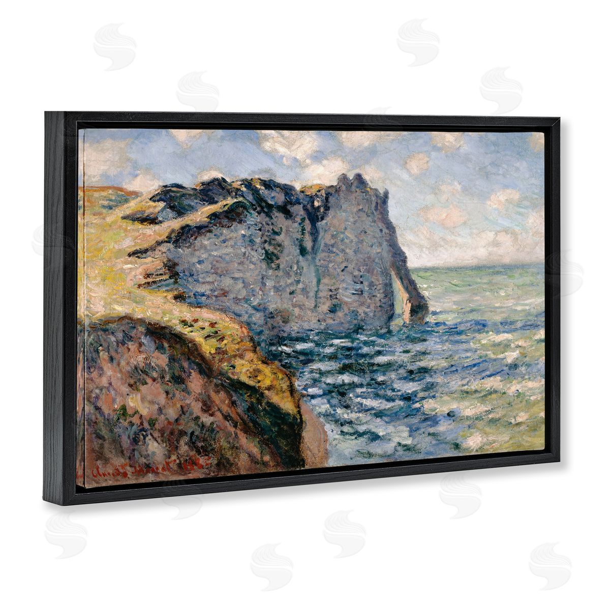 one1000paintings Classic Monet Cliff Of Aval Black Floating Frame Canvas Wall Art Print
