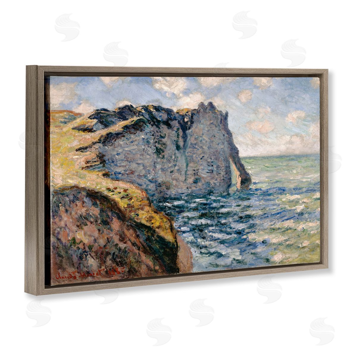 one1000paintings Classic Monet Cliff Of Aval Brown Floating Frame Canvas Wall Art Print
