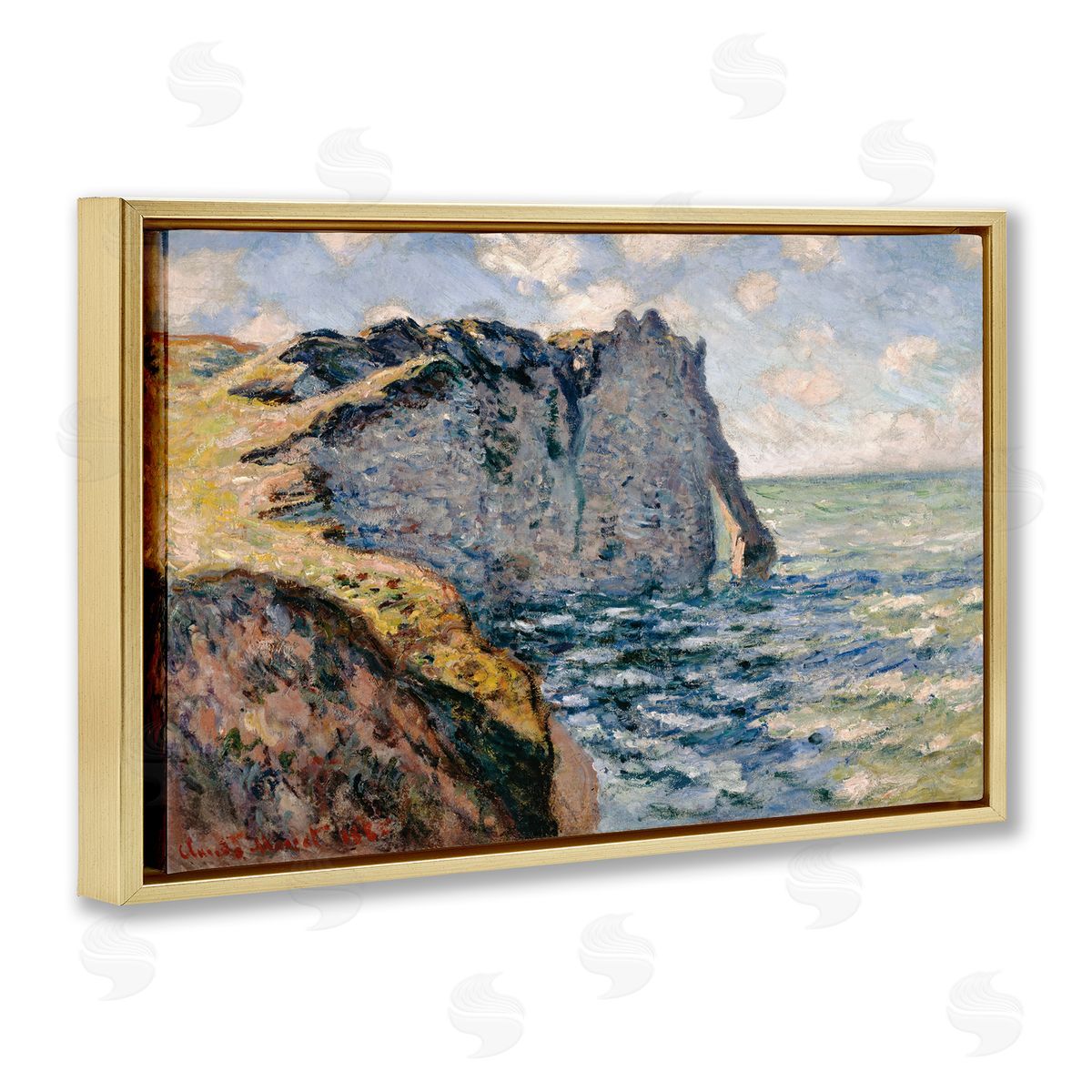 one1000paintings Classic Monet Cliff Of Aval Gold Floating Frame Canvas Wall Art Print