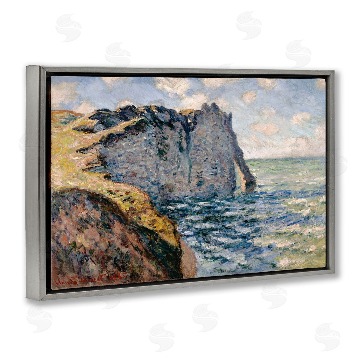 one1000paintings Classic Monet Cliff Of Aval Gray Floating Frame Canvas Wall Art Print
