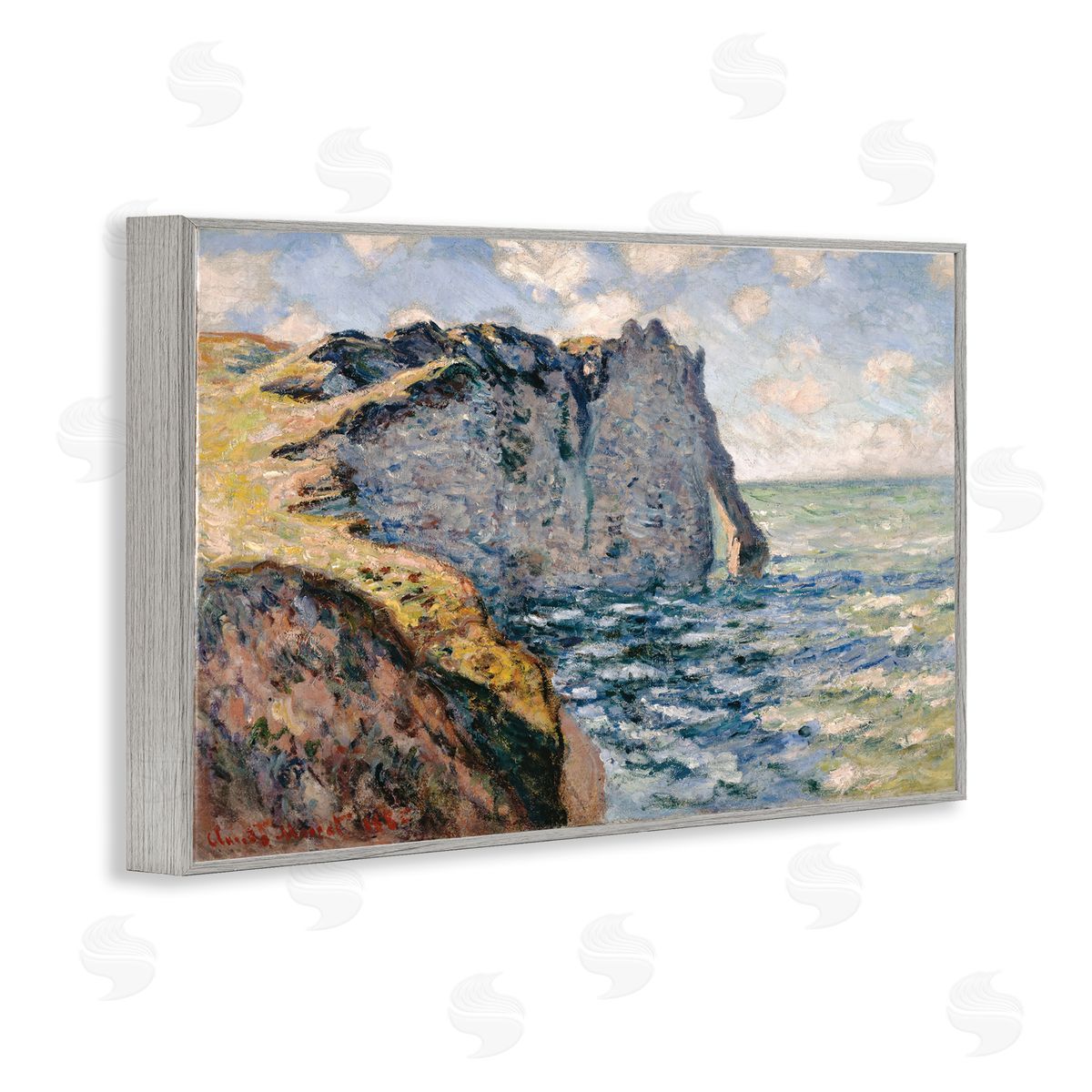 one1000paintings Classic Monet Cliff Of Aval Gray Framed Giclee Wall Art Print