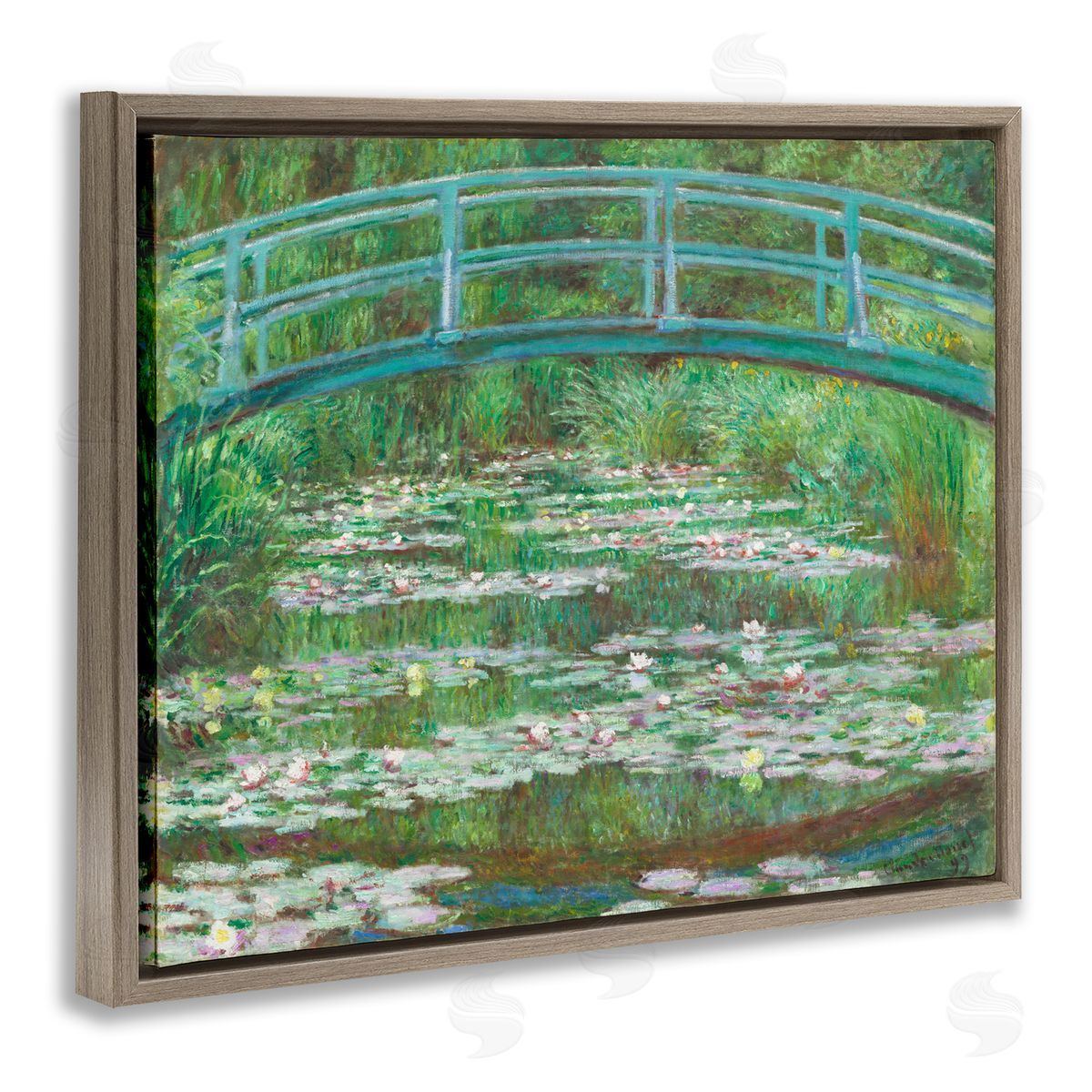 one1000paintings Classic Monet Japanese Footbridge Brown Floating Frame Canvas Wall Art Print