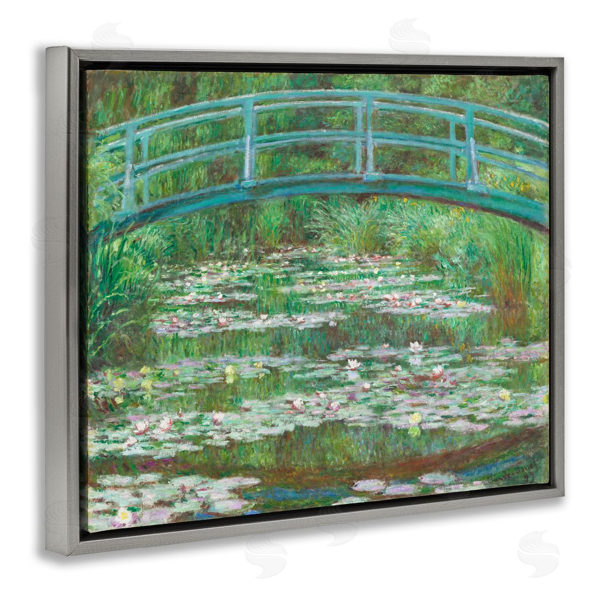 one1000paintings Classic Monet Japanese Footbridge Gray Floating Frame Canvas Wall Art Print