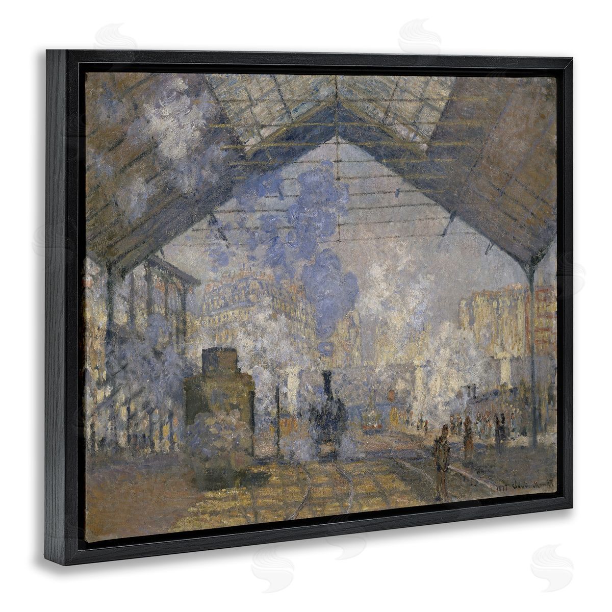 one1000paintings Classic Monet Saint-Lazare Station Black Floating Frame Canvas Wall Art Print