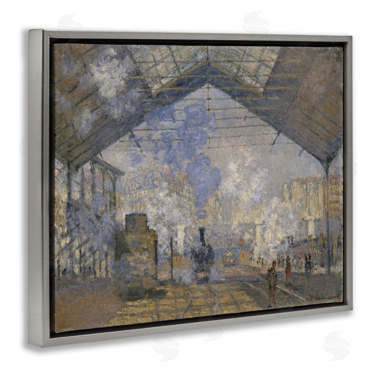one1000paintings Classic Monet Saint-Lazare Station Gray Floating Frame Canvas Wall Art Print