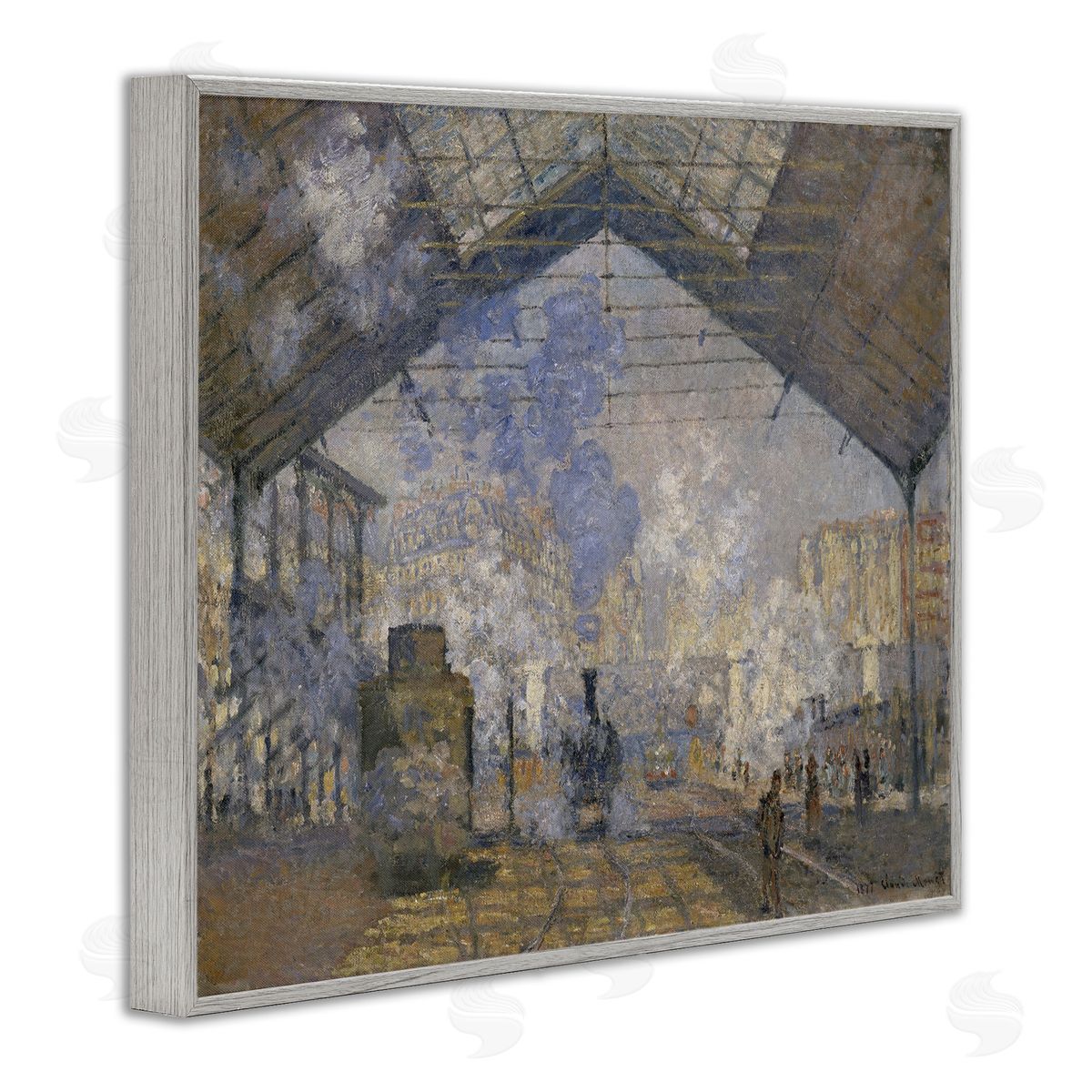 one1000paintings Classic Monet Saint-Lazare Station Gray Framed Giclee Wall Art Print
