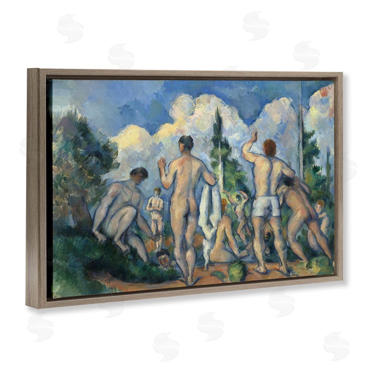 one1000paintings Classic Cezanne Bathers Brown Floating Frame Canvas Wall Art Print