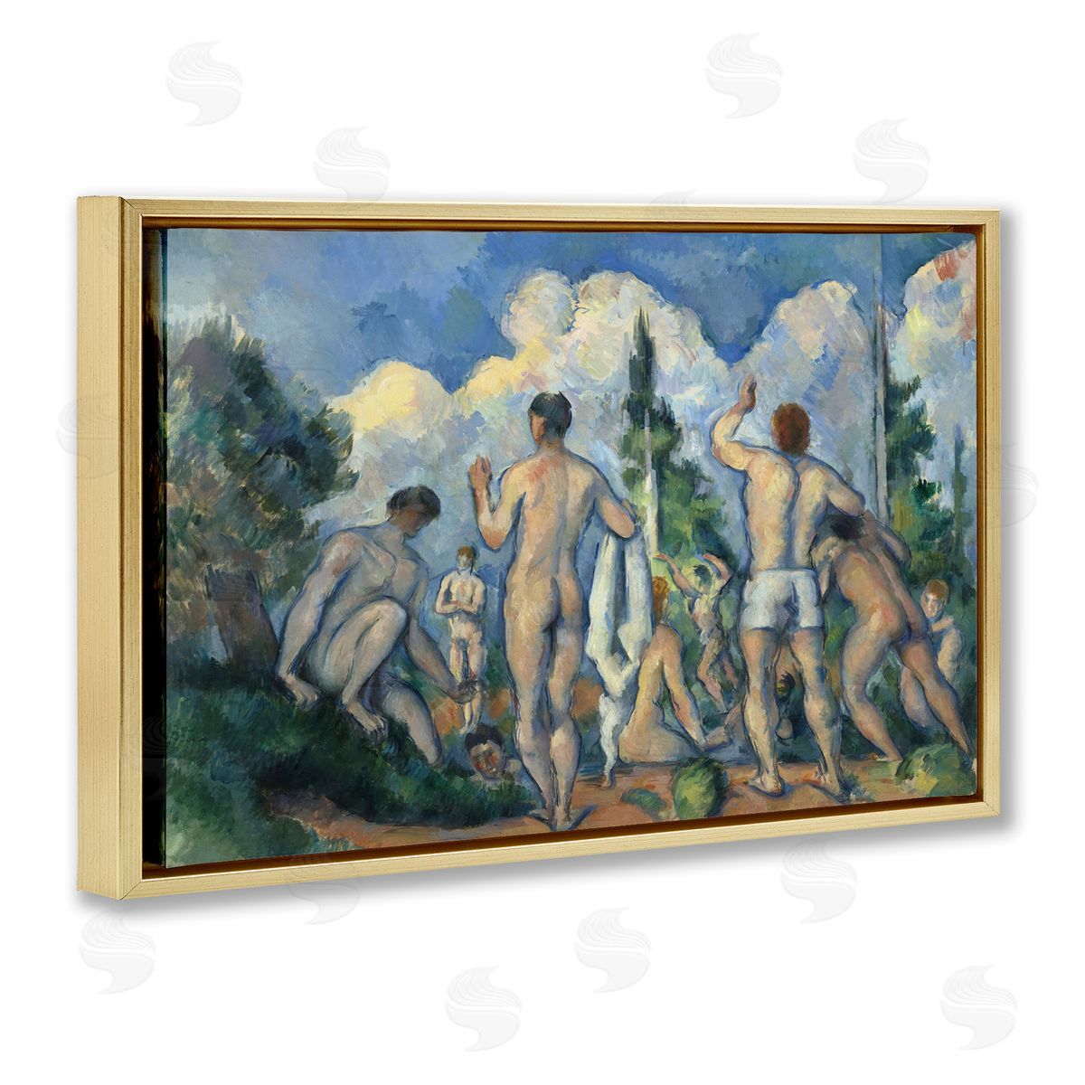 one1000paintings Classic Cezanne Bathers Gold Floating Frame Canvas Wall Art Print