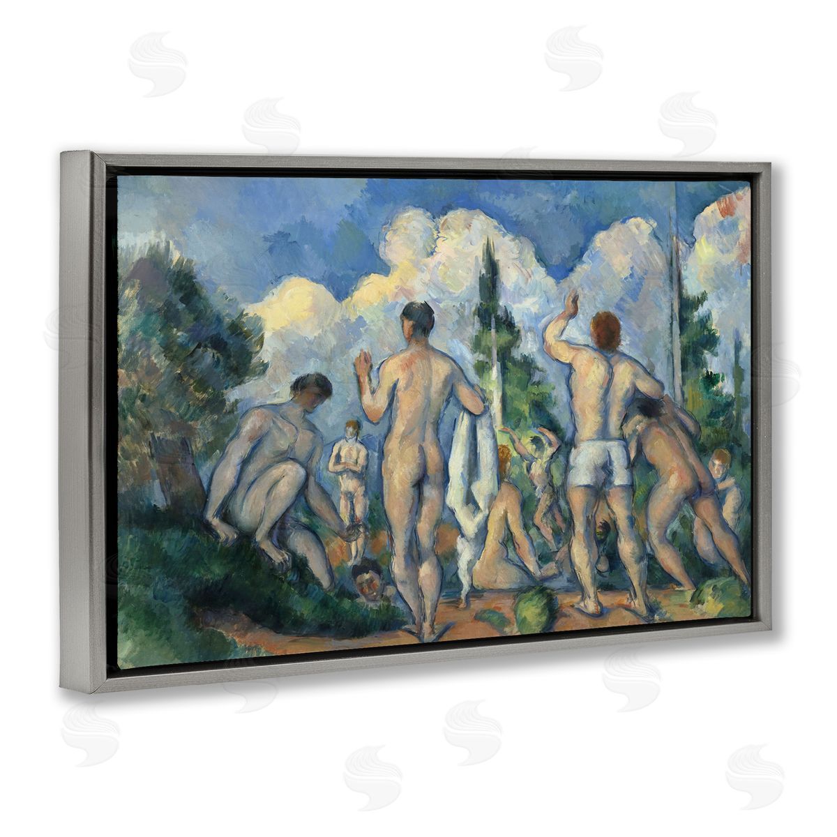 one1000paintings Classic Cezanne Bathers Gray Floating Frame Canvas Wall Art Print