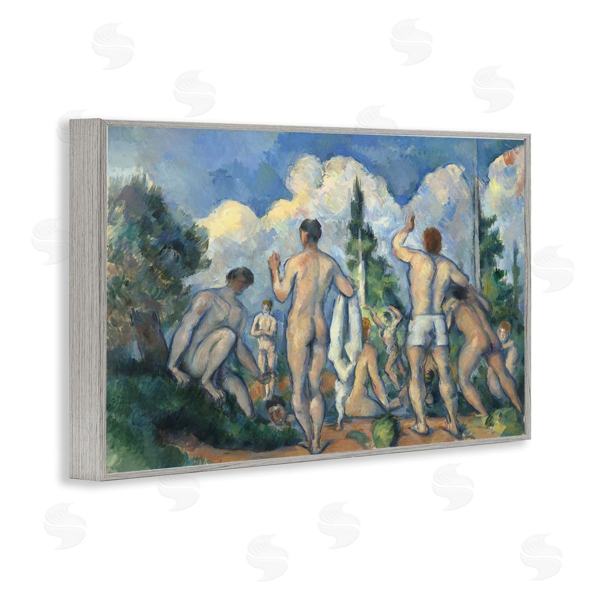 one1000paintings Classic Cezanne Bathers Gray Framed Giclee Wall Art Print