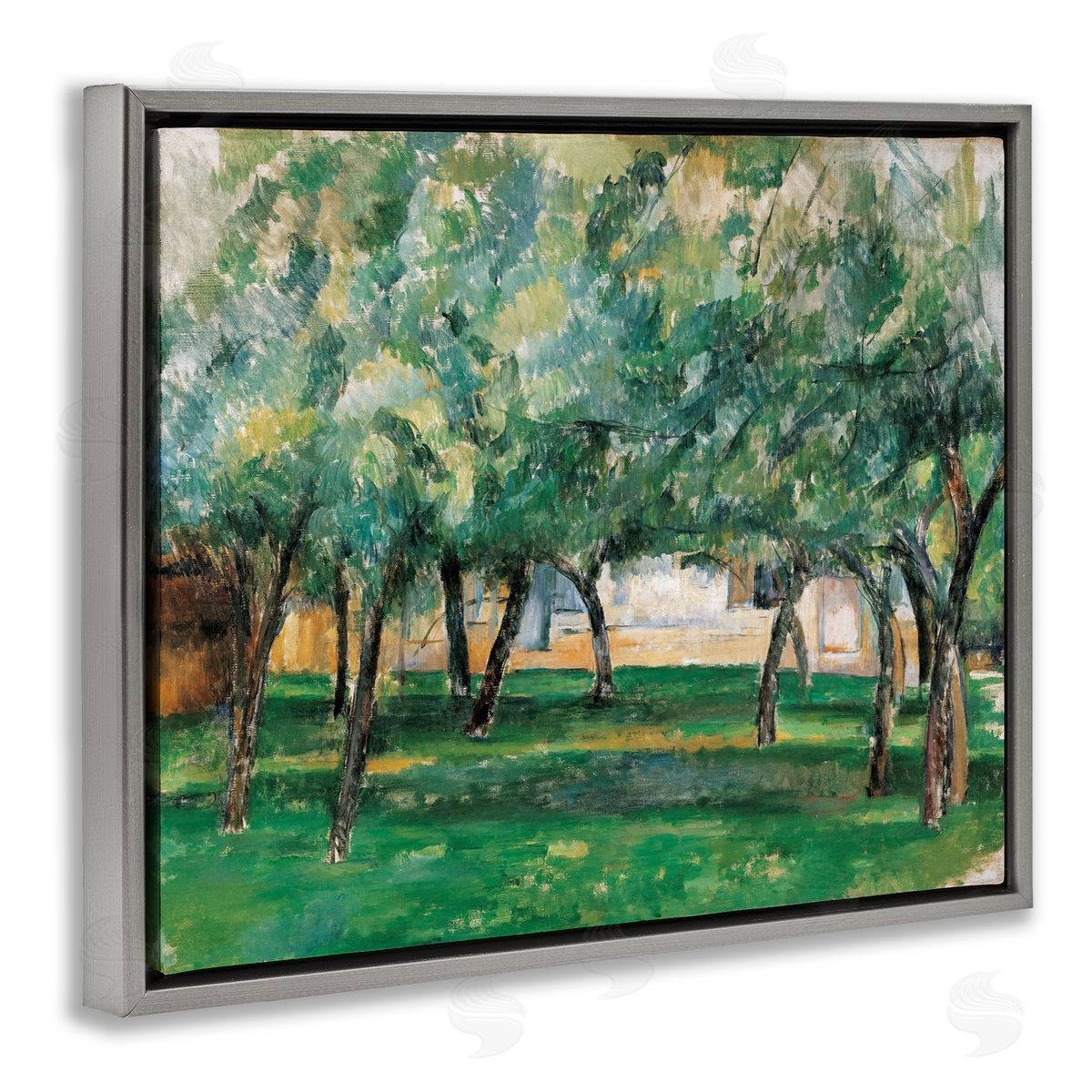 one1000paintings Classic Cezanne Farm in Normandy Gray Floating Frame Canvas Wall Art Print