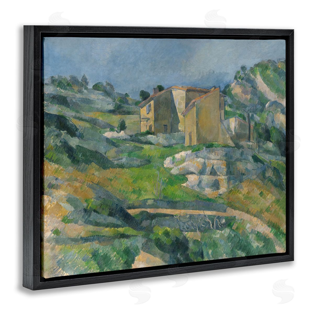 one1000paintings Classic Cezanne Houses in Provence Black Floating Frame Canvas Wall Art Print