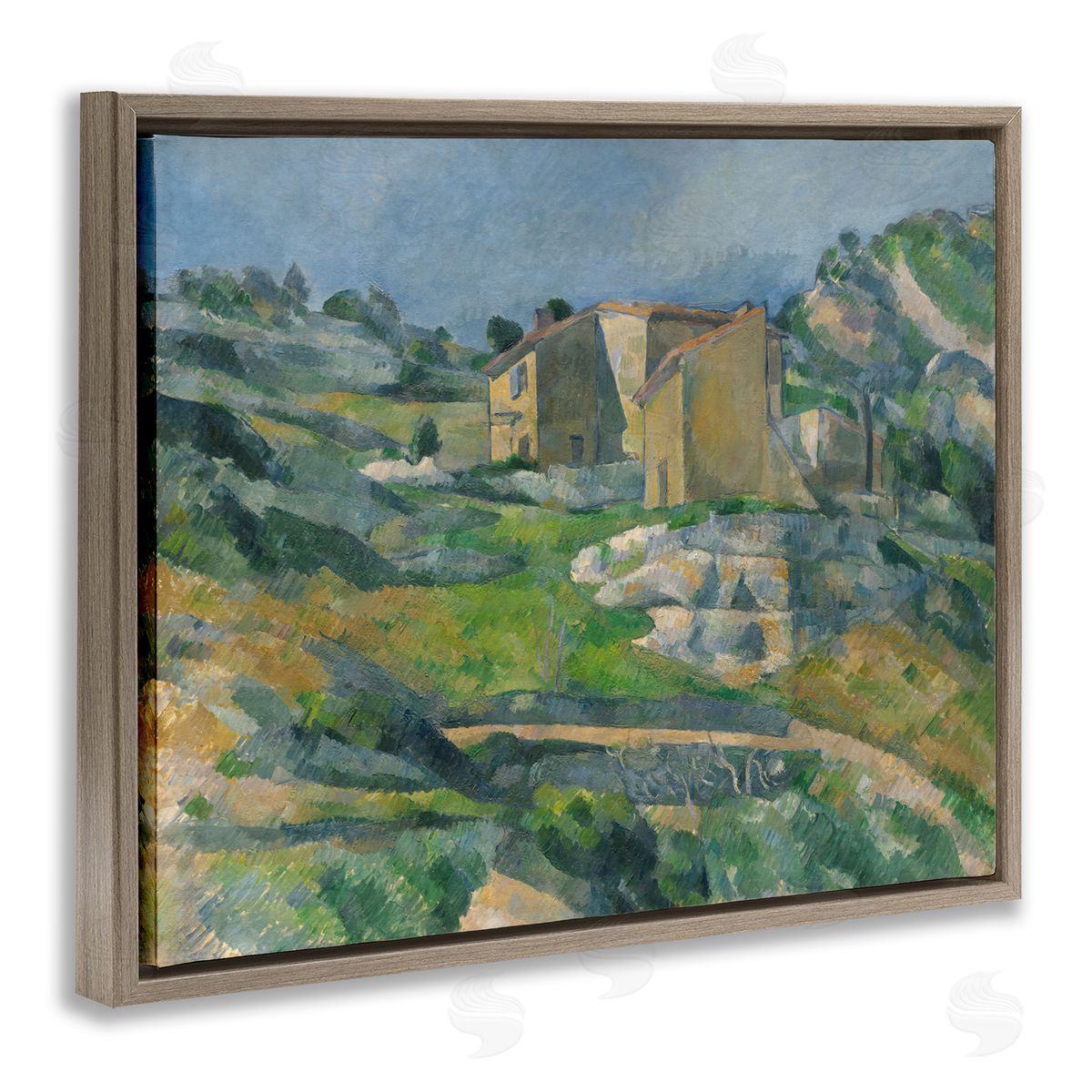 one1000paintings Classic Cezanne Houses in Provence Brown Floating Frame Canvas Wall Art Print